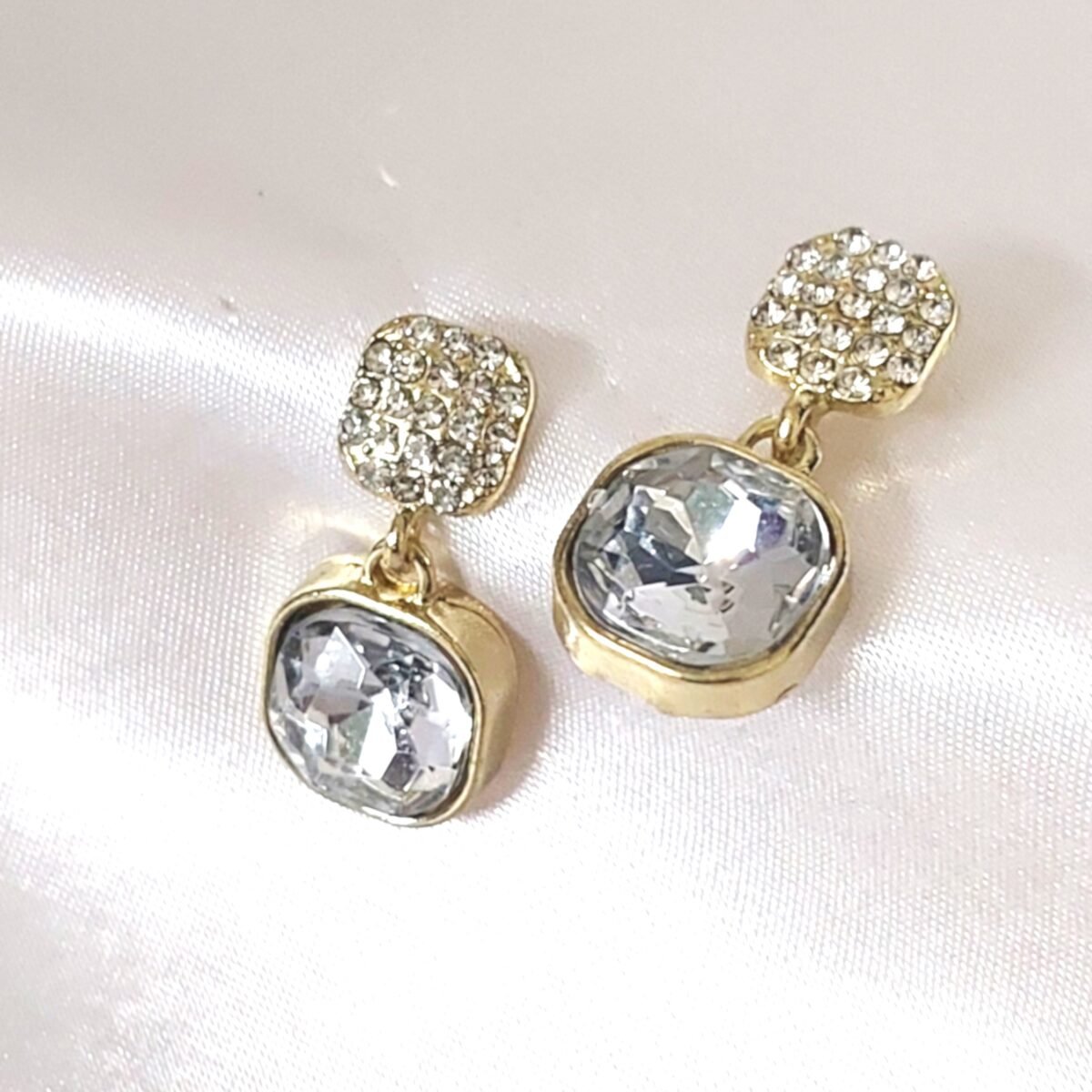 White Crystal Drop Earrings - Image 2