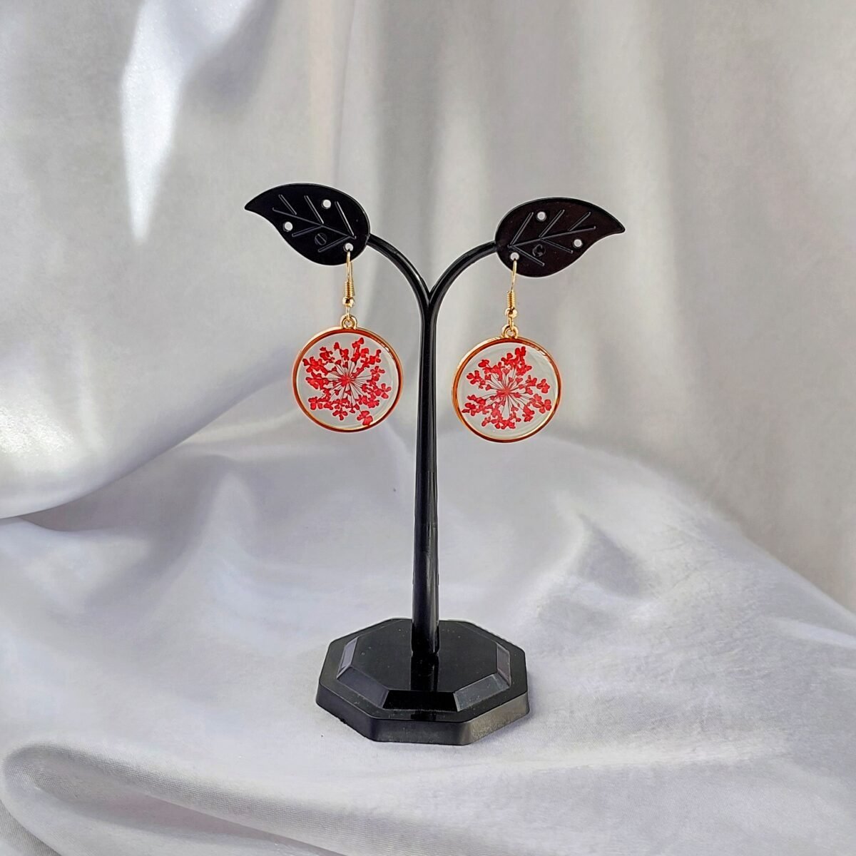 Pink Single Flower Design Clear Resin Hanging Earring - Image 6