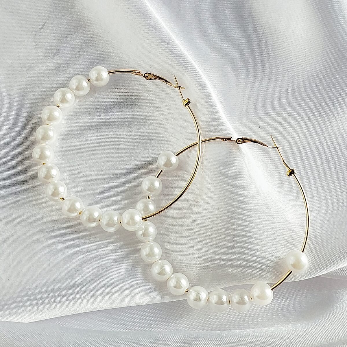White Pearl Hoop Earring - Image 2